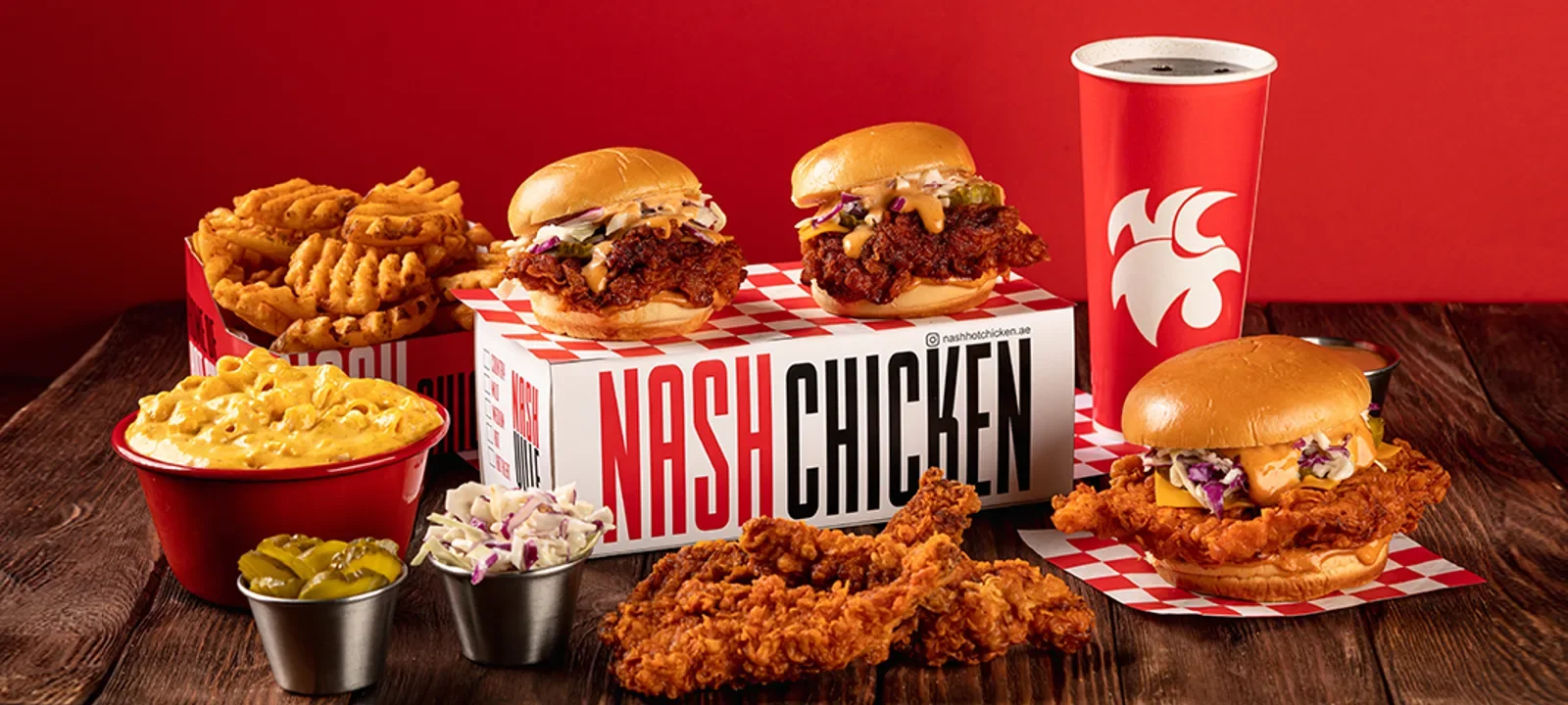 A Nash Hot Chicken order: sandwiches, tenders, waffle fries and sides