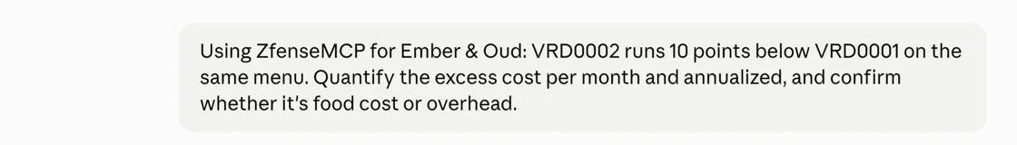 Claude naming the company it is querying before quantifying the excess cost