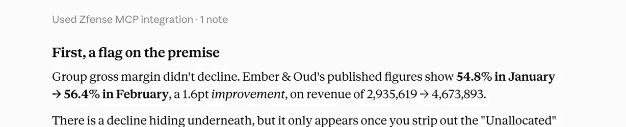 Claude's like-for-like split of the margin move, excluding the unallocated bucket